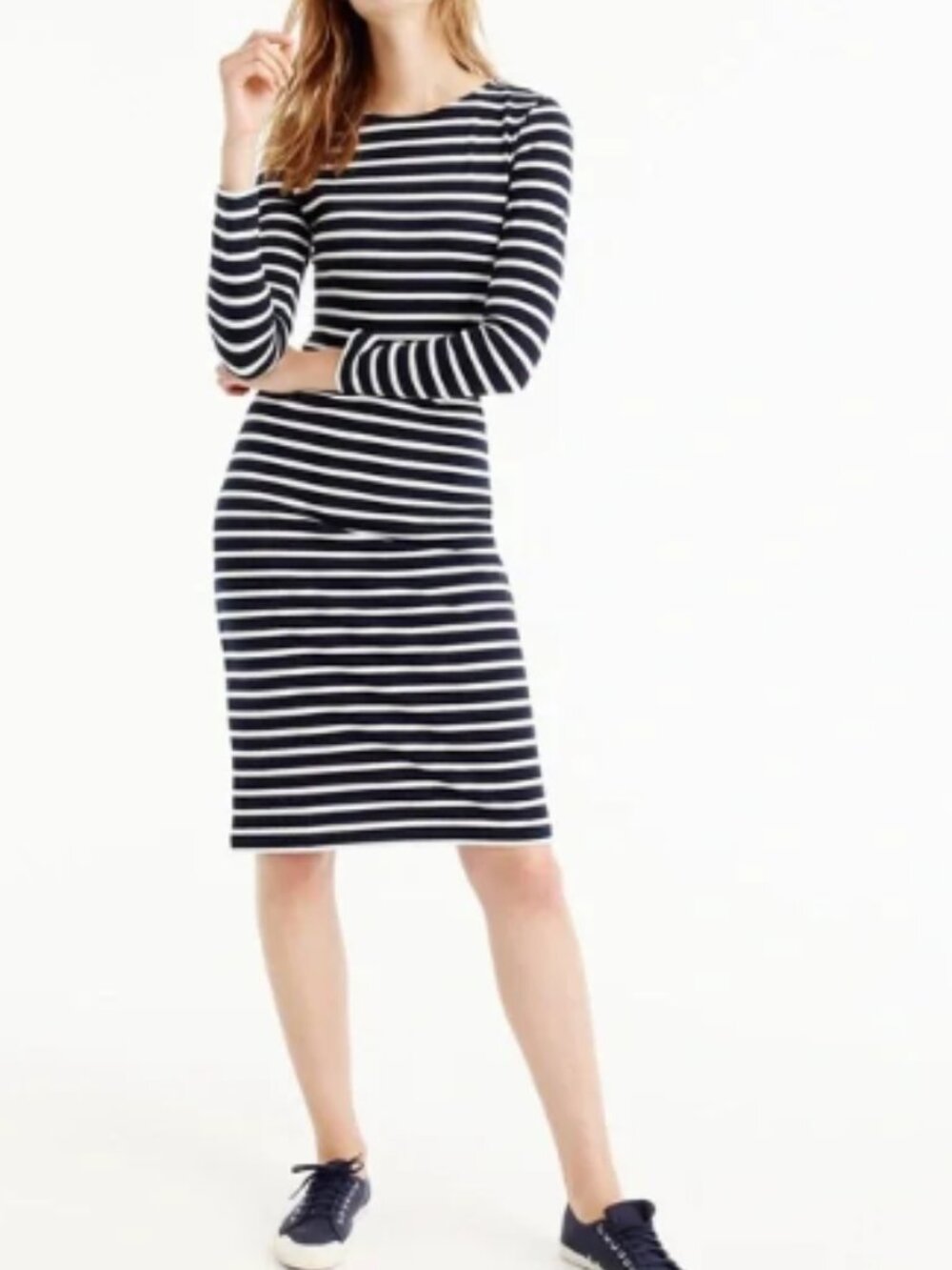 J. Crew Navy and White Stripes 100% Cotton Long Sleeve Sheath Dress (7)